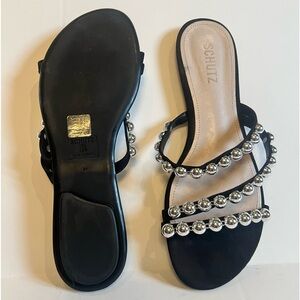 Schutz Aurelia Embellished Silver Beaded Suede Sandals